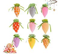Easter Carrot Shaped Treat Bags, 9 Pack Fabric Drawstring Candy Gift Goodie Bags for Basket Stuffers Egg Hunt Party Supplies, Spring Floral Pattern Small Reusable Burlap Sack for Favors (A)