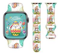 Easter Cartoon Bands Compatible with Apple Watch Band 38mm 40mm 41mm,Gnomes Rabbit Eggs Silicone Strap Wristbands Compatible with iWatch Bands Series SE 7 6 5 4 3 2 1 for Women Men