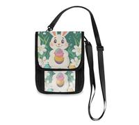 Easter Cartoon Cute Bunny Colorful Eggs Travel Wallet Passport Holder Travel Organizer Slim Lightweight Crossbody Bag with Adjustable Strap