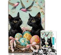 Easter Cat 1000 Piece Jigsaw Puzzle for Adults Teens,Challenging To Complete But Fun And Humorous with Matching Poster And Trivia Sheet (38x26cm)
