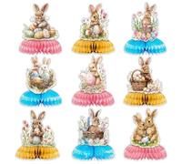 Easter Centerpieces For Tables, 9Pcs Colorful Bunny Egg Honeycomb Table Decor, For Happy Centerpiece 3D Eas Party Set Spring