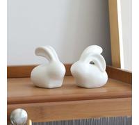 Easter Ceramic Bunny Rabbits Figurine Decor,2PCS Mini Bunny Rabbit Adorable White Rabbit Ornament Ceramic Bunny Figurines for Easter Rabbits Weddings Crafts Ornaments