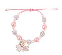 Easter Charm Bracelet, Adjustable Pink Pearl Sparkling Stones Beaded Rhinestone Bunny Rabbit Bracelet Drawstring Jewelry Cute Easter Gift for Kid Girl Teen Women Basket Stuffers Party Favors Decor