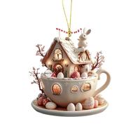 Easter Charm with Rabbits and Coffee Cup Designs for Car Mirrored or Backpack Hanging Ornament Coffee Cup House Pendant