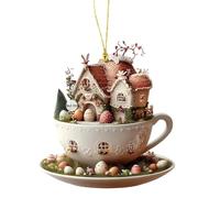 Easter Charm with Rabbits and Coffee Cup Designs for Car Mirrored or Backpack Hanging Ornament Coffee Cup House Pendant