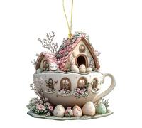 Easter Charm with Rabbits and Coffee Cup Designs for Car Mirrored or Backpack Hanging Ornament Coffee Cup House Pendant