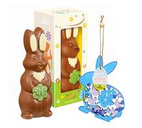 Easter Chocolate Bunny for Easter Gifts - Milk & White Chocolate Happy Bunny Figures with Topline Wooden Decoration. Great Chocolate Gift for Kids Egg Hunt (170g)