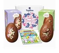 Easter Chocolate Eggs Hamper for Easter Gifts - Milk Chocolate Unicorn & Dinosaur 151g Easter Eggs with Colouring Book. Great Chocolate Hamper for Gifts, Egg Hunts