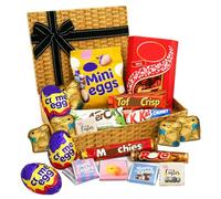 Easter Chocolate Gift Hamper - Easter Bunny Creme Eggs Mini Eggs Festive Chocolates in Wicker Style Cardboard Box - Easter Gifts for Kids Family Friends and Chocolate Lovers