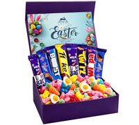 Easter Chocolate Hamper Easter Gift Chocolates Box - 8 Chocolate Bars 300g Easter Sweet Mix in Magnetic Purple Gift Box - Festive Treat Selection for Kids Family Friends