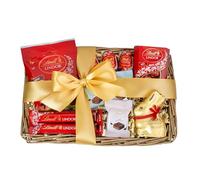 Easter Chocolate Hamper with Lindt Chocolates - Luxury Wicker Gift Basket with Gold Ribbon - Includes Gold Bunny, Lindor Mini Eggs, Truffles & Wafers - Ready to Gift Spring Assortment