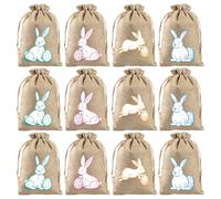 Easter Cloth Drawstring Bag with Rabbit Ears & Coloured Eggs, Bundle Pouch for Closet Storage Organisation