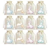 Easter Cloth Drawstring Bag with Rabbit Ears & Coloured Eggs, Bundle Pouch for Closet Storage Organisation