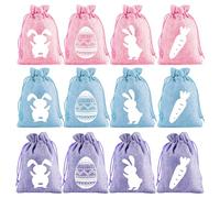 Easter Cloth Drawstring Bag with Rabbit Ears & Coloured Eggs, Bundle Pouch for Closet Storage Organisation