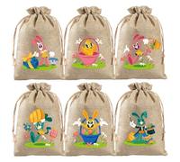 Easter Cloth Drawstring Bag with Rabbit Ears & Coloured Eggs, Bundle Pouch for Closet Storage Organisation