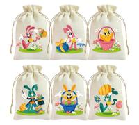 Easter Cloth Drawstring Bag with Rabbit Ears & Coloured Eggs, Bundle Pouch for Closet Storage Organisation