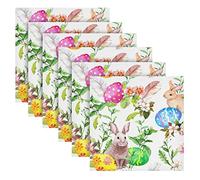 Easter Cloth Napkins Set of 6, Easter Bunny Eggs In Grass Flowers Square Premium Polyester Table Linen Napkin for Dinner Parties