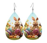Easter Colorful Eggs Leather Earrings Dangle Drop for Women Lightweight Teardrop Dangle Earrings Jewelry Fashion Pendant and Valentine Birthday Party Gift
