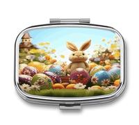Easter Colorful Eggs Pill Box Medicine Pill Organizer Small Pill Case Travel Pill Container Portable Pill Case for Pocket 2 Compartment Pill Holder Pill Boxes for Travel