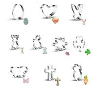 Easter Cookie Cutter Set, 10 Piece Stainless Steel Easter Bunny Cookie Cutters Easter Sandwich Cutter Clover Carrot Butterfly Egg Easter Cookie Cutter for Baking DIY