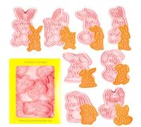 Easter Cookie Cutter Set,8 Pieces 3D Plastic Bunny Cookie Cutters Cookie Stamps Biscuit Molds for Easter Party Supplies Decorations(Type D)