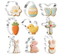 Easter Cookie Cutters, 9 Pieces Chick Carrot Egg Bunny Butterfly Rabbite Cross Flowers Shapes Metal Stainless Steel Biscuit Cutters Holiday Themed Baking Kit