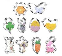 Easter Cookie Cutters Set-10 Piece-Diswasher Safe-Easter Egg Bunny Flower Butterfly Chick Carrot Sheep-Funny Biscui Cutters for Children