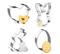 Easter Cookie Cutters Set 4PCS, Stainless Steel Easter Cutter Biscuit Cutter for Party Decoration Gift - Egg, Rabbit Face, Bunny, Chick