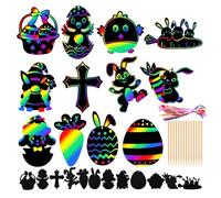 Easter Crafts, 48 Pack Magic Rainbow Scratch Paper Kit Easter Activities for Children Easter Bunny Egg Scratch Art for Easter Party Favors Gifts Egg Basket Stuffers