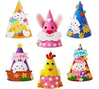 Easter Crafts Party Hats, Bunny Chicken Carrot Egg Hat Novelty Cone Paper Hats, Easter Party Decoration for Kids Adult, for Bunny Themed Accessories, Gift for Boys Girls - 6PCS