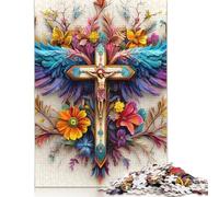 Easter Cross 1000 Pieces Wooden Puzzles for Adults Jigsaw Puzzles Educational Game Challenge Toy 1000pcs (75x50cm)