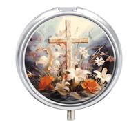 Easter Cross Art Pill Box Cute Round Pill Case Portable Medicine Tablet Vitamin Holder Organizer for Purse Pocket