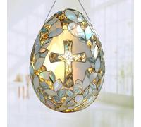 Easter Cross Egg Sun catcher,2025 New Easter Stained Glass Window Hanging, 5.7 x 8.0 inches, Gold and Pearl,Sun Catchers Window Light Catchers for Garden Window Decor