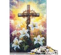 Easter Cross Puzzle for Adults And Teenagers 500 Pieces Wooden Puzzles for Adults Puzzles for Teenagers Age 12 Years Up 500pcs (52x38cm)