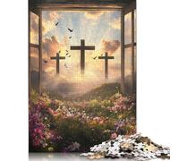 Easter Cross Puzzles 500 Pieces Wooden Puzzles for Adults And Teenager Family Game Christmas Eve Gifts 500pcs (52x38cm)