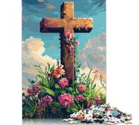 Easter Cross Wooden Puzzles 1000 Piece Jigsaw Puzzles for Adults Educational Game Challenge Toy Christmas Eve Gifts 1000pcs (75x50cm)