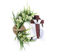 Easter Cross Wreath,40cm Easter Wreath with Cross and Burlap Bow,Easter Decoration,Spring Wreaths for Front Door, Artificial Easter Door Wreath,Easter Door Home Door Wreaths Outdoor