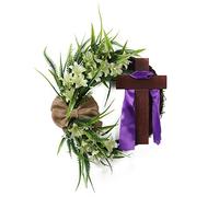 Easter Cross Wreath,40cm Easter Wreath with Cross and Burlap Bow,Easter Decoration,Spring Wreaths for Front Door, Artificial Easter Door Wreath,Easter Door Home Door Wreaths Outdoor