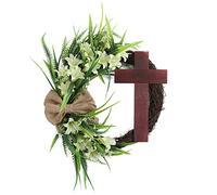 Easter Cross Wreath,40cm Easter Wreath with Cross and Burlap Bow,Easter Decoration,Spring Wreaths for Front Door, Artificial Easter Door Wreath,Easter Door Home Door Wreaths Outdoor