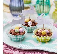 Easter Cupcake Cases for Baking & Bunny Rabbit Cake Toppers Decorations | 24x Green and Yellow Gingham Muffin Liners with Recipe| Activities for Kids