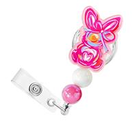 Easter Cute Beaded Badge Reel-Holder Retractable Gradient Bunny Bow Design ID Clip for Nurse Nursing Name Tag Card Accessories with Alligator Clip Medical Assistant Office Student Work Hospital