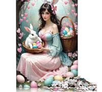 Easter Cute Bunny 500 Pieces Wooden Puzzles for Adults Jigsaw Puzzles Educational Game Challenge Toy 500pcs (52x38cm)
