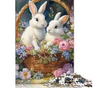 Easter Cute Bunny 500 Pieces Wooden Puzzles for Adults Jigsaw Puzzles Educational Game Challenge Toy 500pcs (52x38cm)