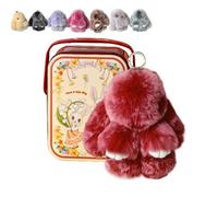 Easter Cute Bunny Plush Keychain - Iron Box Gift Option, Fluffy Bunny Keychain Keyring, Kawaii Soft Bunnies in A Tin, Rabbit Pendant Charm for Handbag, Backpack, Christmas Birthday Easter Gifts (#O)