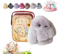 Easter Cute Bunny Plush Keychain - Iron Box Gift Option, Fluffy Bunny Keychain Keyring, Kawaii Soft Bunnies in A Tin, Rabbit Pendant Charm for Handbag, Backpack, Christmas Birthday Easter Gifts (#J)