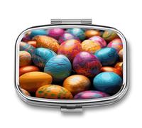 Easter Day Colorful Eggs Pill Box Medicine Pill Organizer Small Pill Case Travel Pill Container Portable Pill Case for Pocket 2 Compartment Pill Holder Pill Boxes for Travel