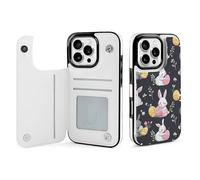 Easter Day Eggs Bunny Leather Flip Phone Case Wallet Cover Compatible with iPhone 16/16 Plus/16 Pro/16 Pro Max/16 E/16 SE4