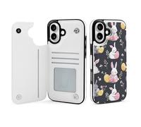 Easter Day Eggs Bunny Leather Flip Phone Case Wallet Cover Compatible with iPhone 16/16 Plus/16 Pro/16 Pro Max/16 E/16 SE4