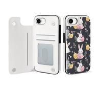 Easter Day Eggs Bunny Leather Flip Phone Case Wallet Cover Compatible with iPhone 16/16 Plus/16 Pro/16 Pro Max/16 E/16 SE4