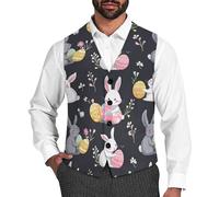 Easter Day Eggs Bunny Men's Casual Business Vests V Neck Suit Vest Slim Fit Waistcoat for Formal L